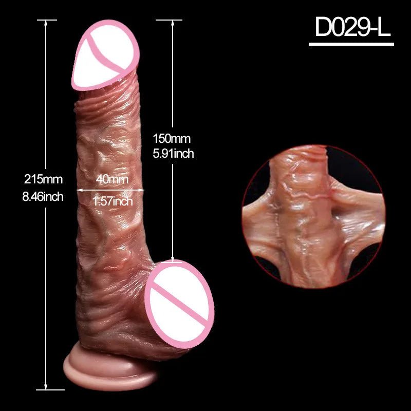 Rear or angled view of spuer bigger realistic silicone layer toy with suction cup