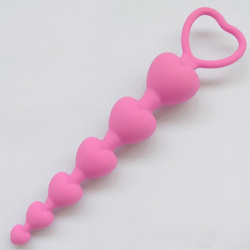 Full length profile of heart-bead silicone toy