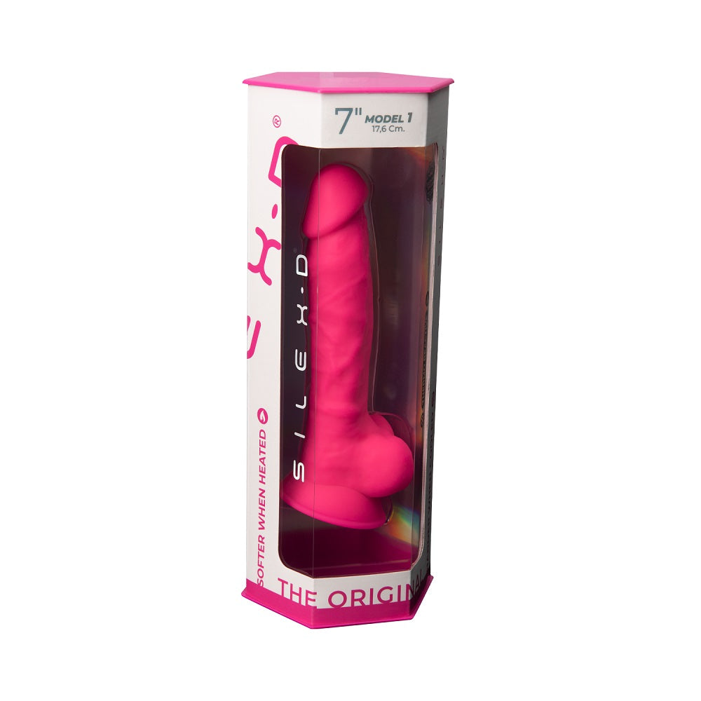 SilexD 7 inch Realistic Silicone Dual Density Dildo with Suction Cup and Balls Pink
