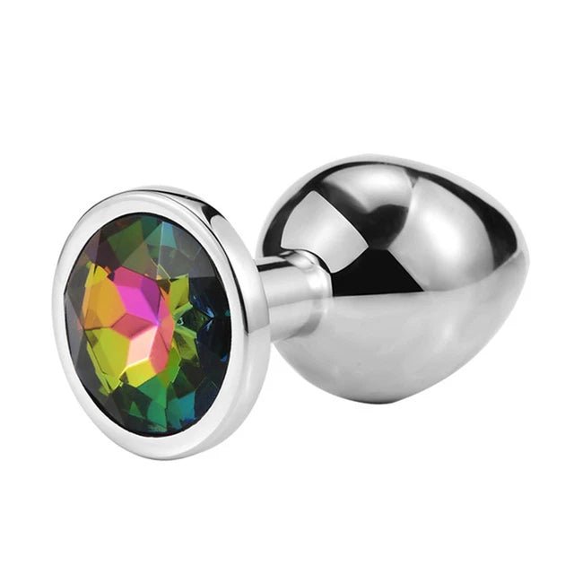 Multiple sizes of mini round stainless plug displayed
