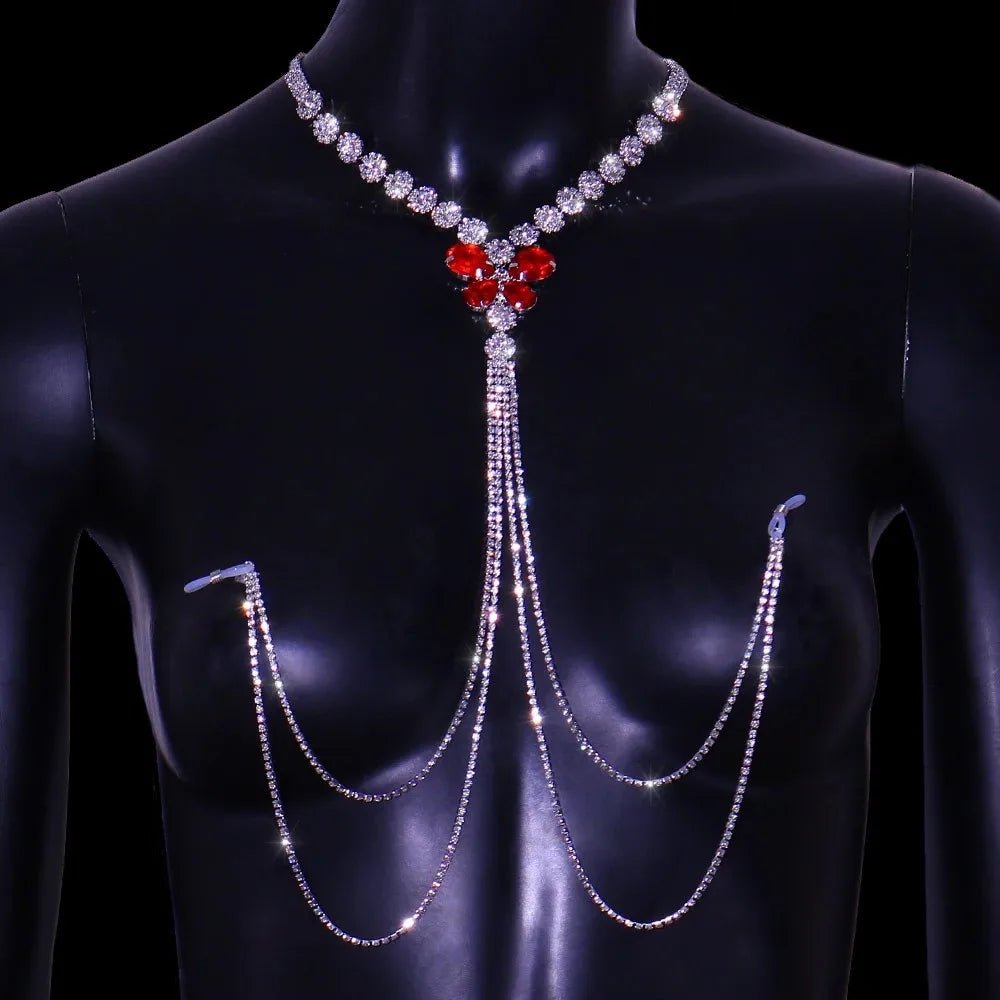 Measurement and dimensions of more style rhinestone red nipple chain non pierced body jewelry