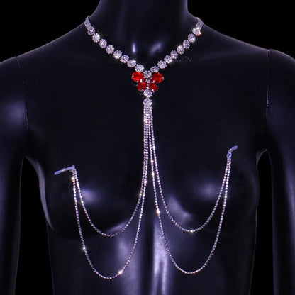 Measurement and dimensions of more style rhinestone red nipple chain non pierced body jewelry