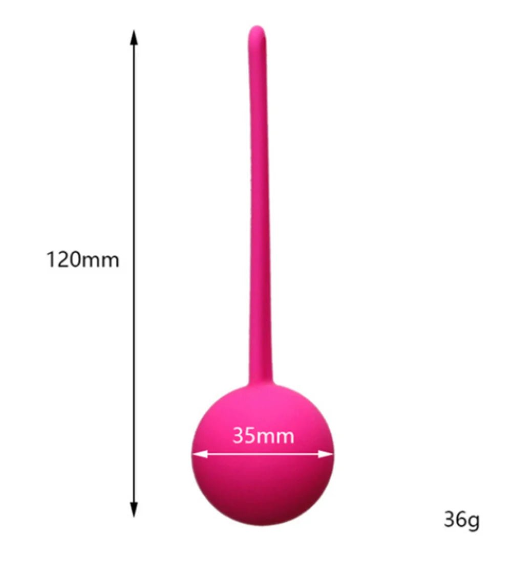 Kegel trainer showing attachment cord or retrieval string