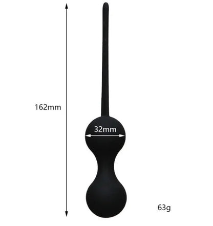 Kegel trainer showing attachment cord or retrieval string