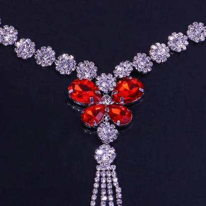 Close-up of material texture and finish on more style rhinestone red nipple chain non pierced body jewelry