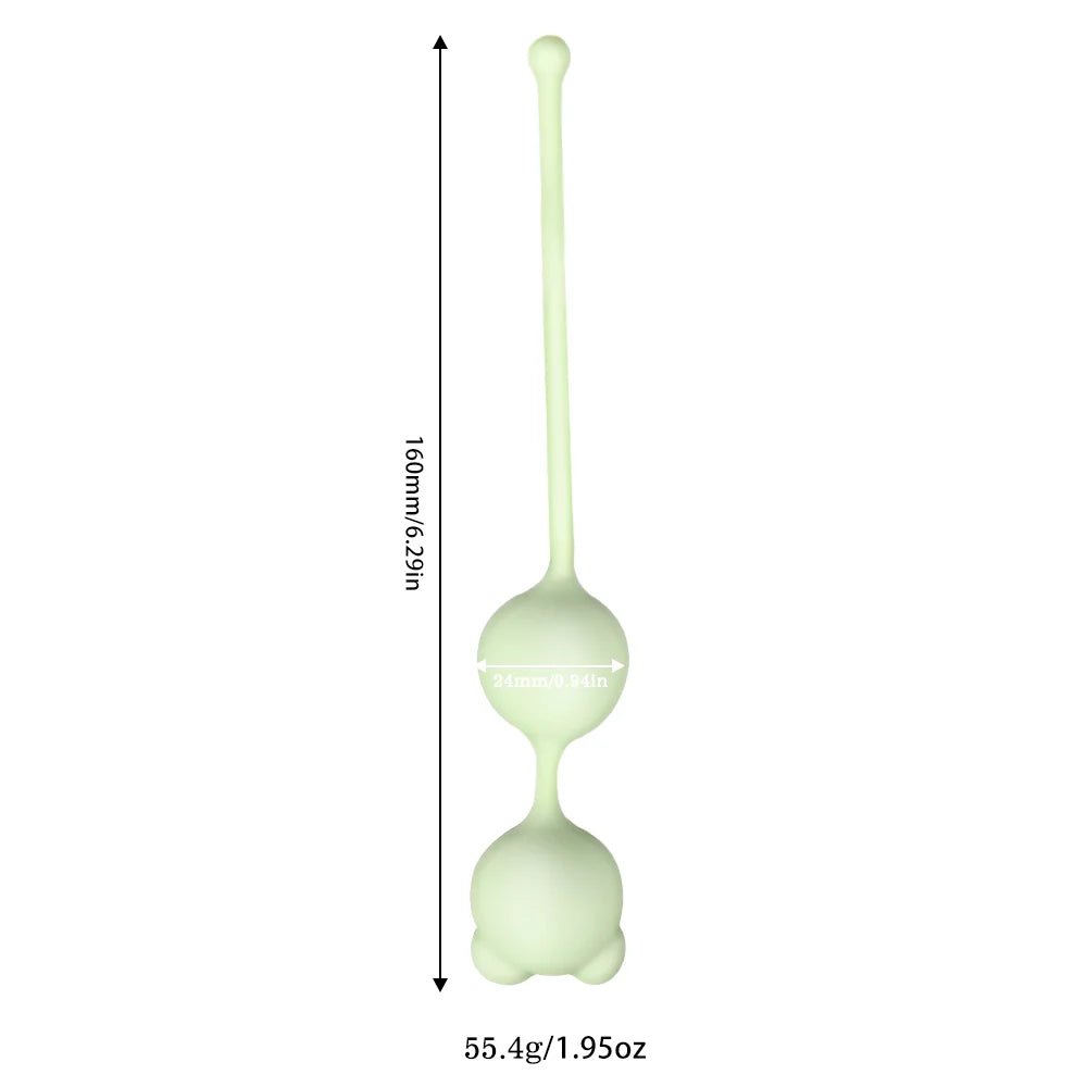 Kegel trainer showing attachment cord or retrieval string