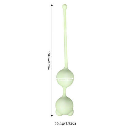 Kegel trainer showing attachment cord or retrieval string