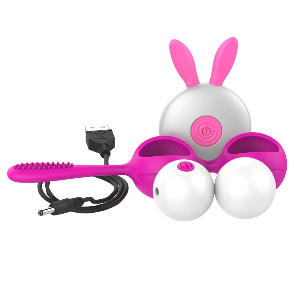 Kegel trainer showing attachment cord or retrieval string
