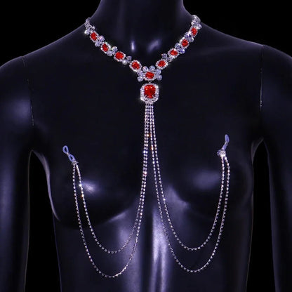 Colour and variant options available for more style rhinestone red nipple chain non pierced body jewelry