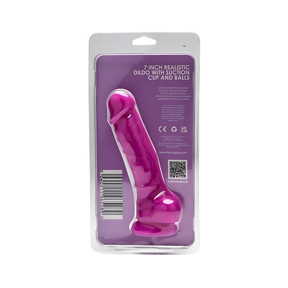 Loving Joy 7 Inch Realistic Silicone Dildo with Suction Cup and Balls Purple