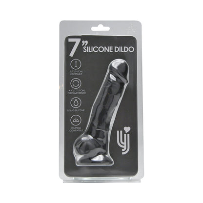 Loving Joy 7 Inch Realistic Silicone Dildo with Suction Cup and Balls Black