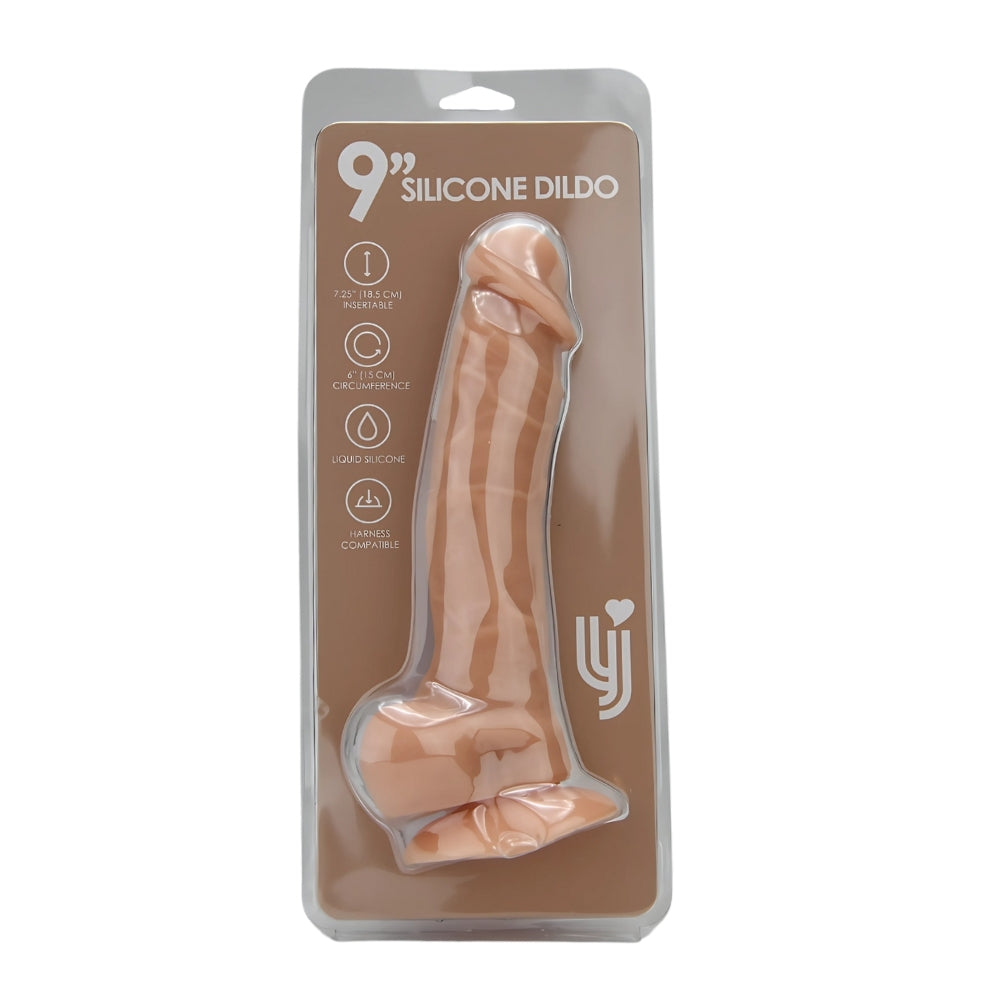 Loving Joy 9 Inch Realistic Silicone Dildo with Suction Cup and Balls Vanilla