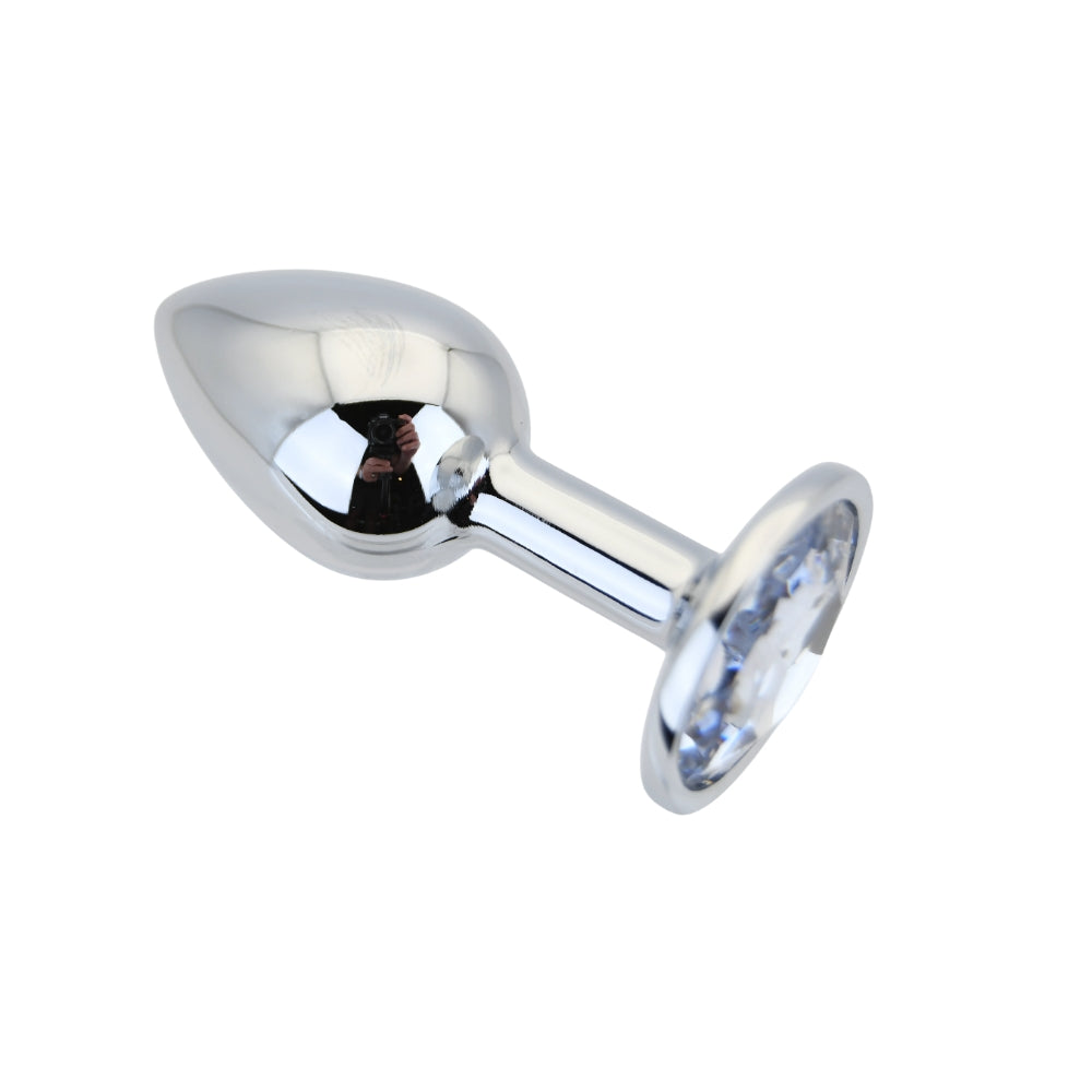 Toosh Silver Metal Butt Plug Small Clear Stone