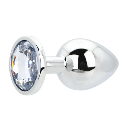 Toosh Silver Metal Butt Plug Large Clear Stone