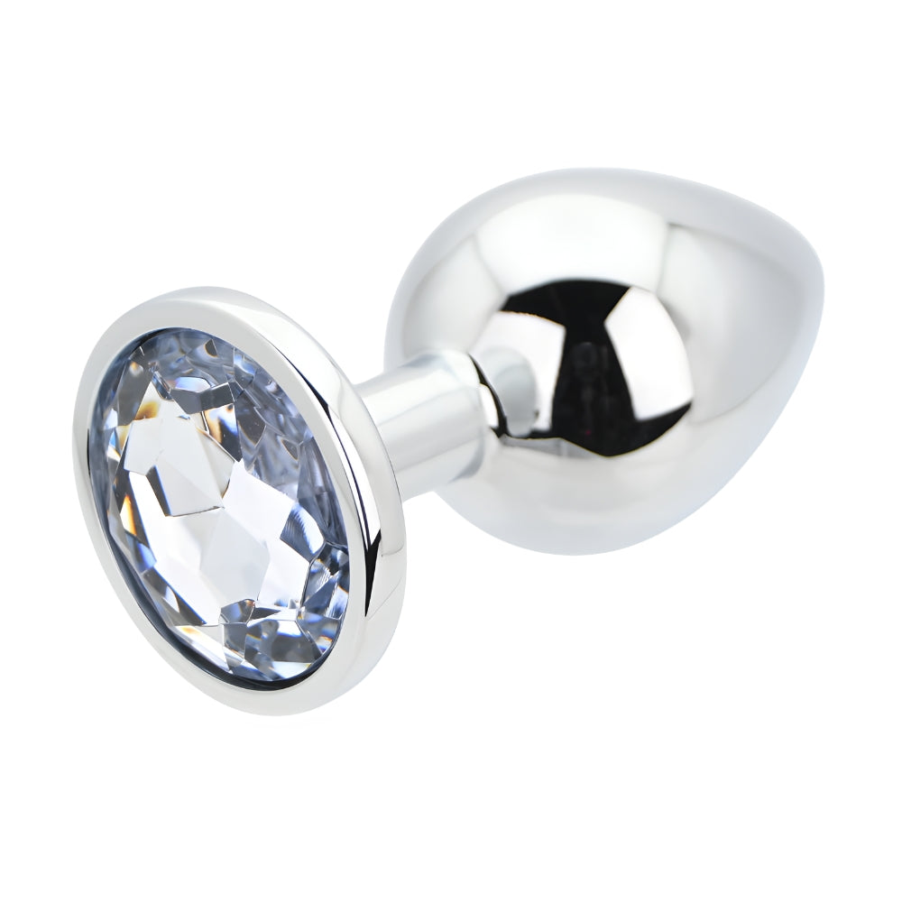 Toosh Silver Metal Butt Plug Large Clear Stone