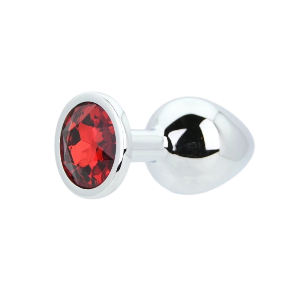 Toosh Silver Metal Butt Plug Medium Red Stone