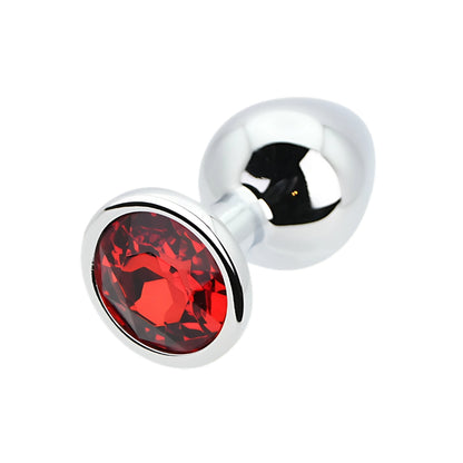 Toosh Silver Metal Butt Plug Medium Red Stone