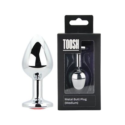 Toosh Silver Metal Butt Plug Medium Red Stone