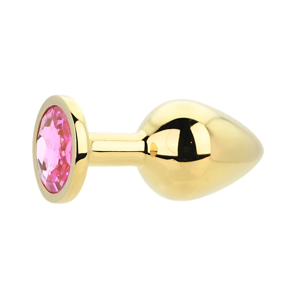 Toosh Gold Metal Butt Plug Medium Pink Stone