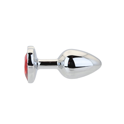 Toosh Heart Shaped Silver Butt Plug with Red Stone Small