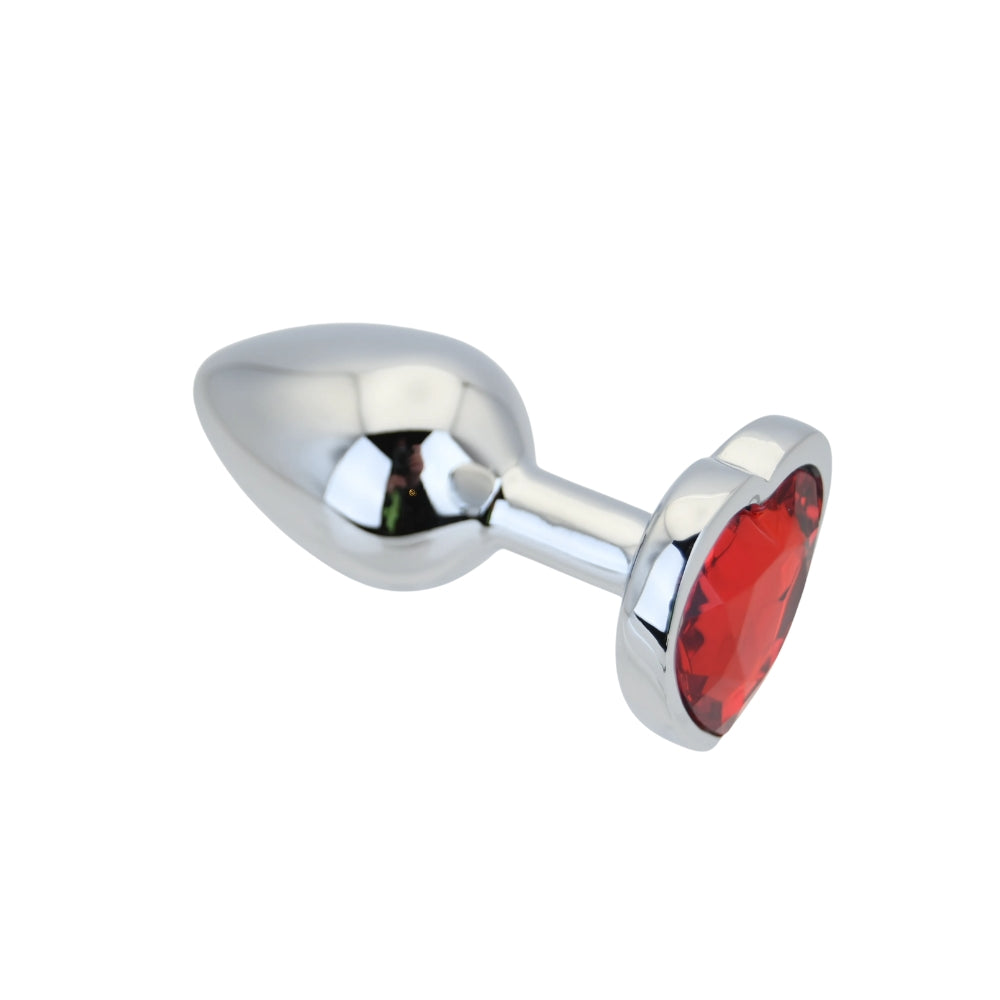 Toosh Heart Shaped Silver Butt Plug with Red Stone Small