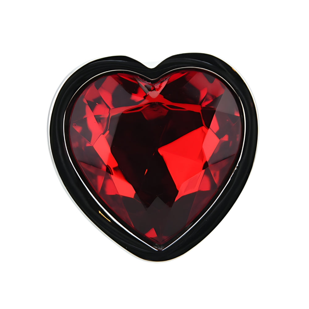 Toosh Heart Shaped Silver Butt Plug with Red Stone Large