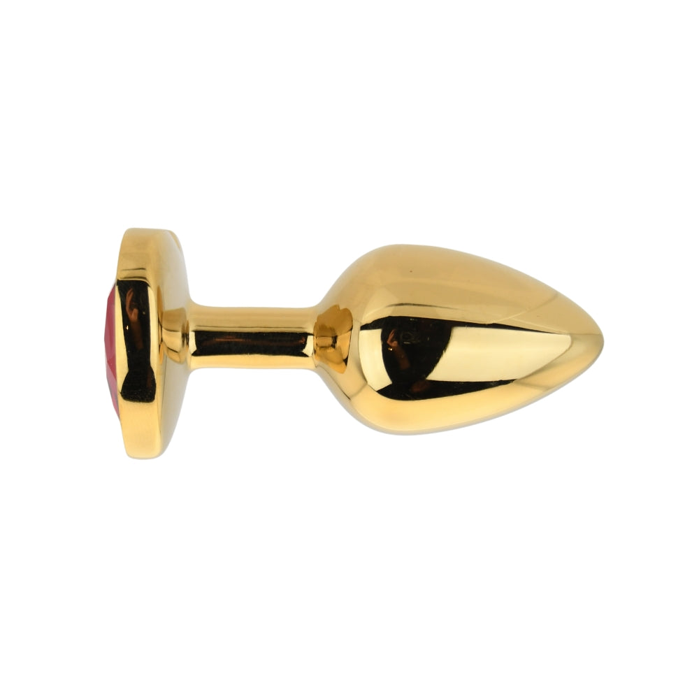 Toosh Heart Shaped Gold Butt Plug with Red Stone Small