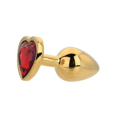 Toosh Heart Shaped Gold Butt Plug with Red Stone Small
