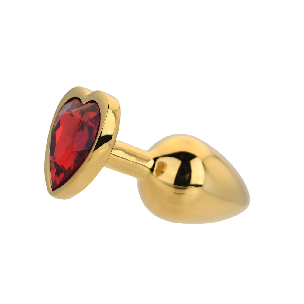 Toosh Heart Shaped Gold Butt Plug with Red Stone Small