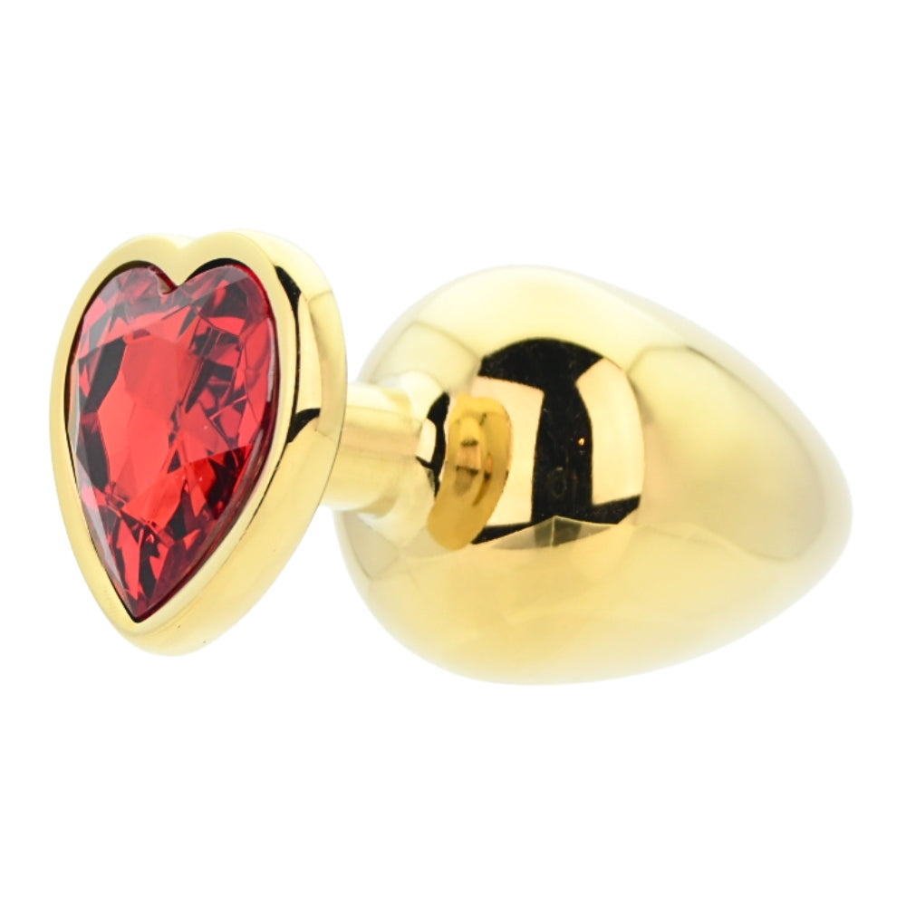Toosh Heart Shaped Gold Butt Plug with Red Stone Large