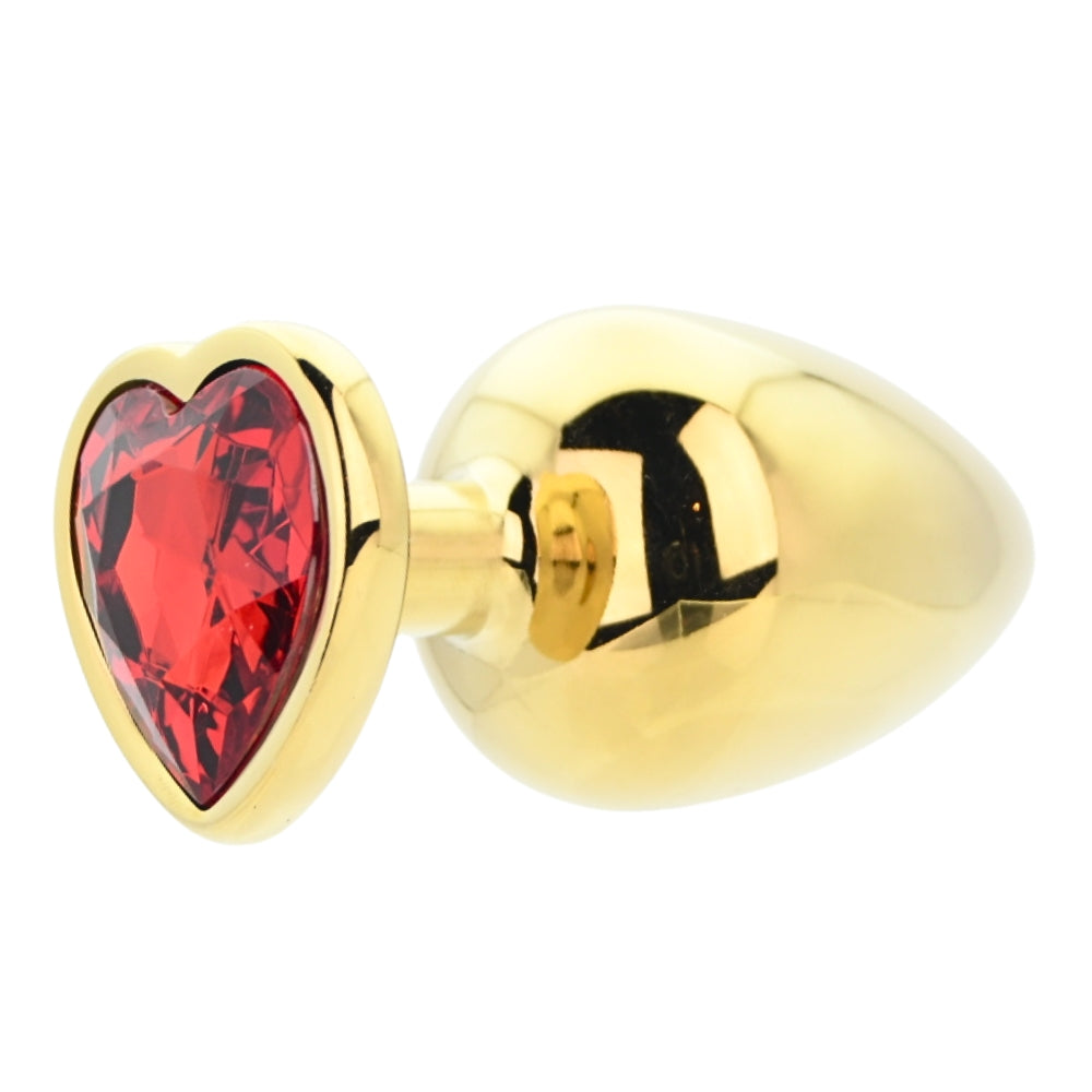 Toosh Heart Shaped Gold Butt Plug with Red Stone Large