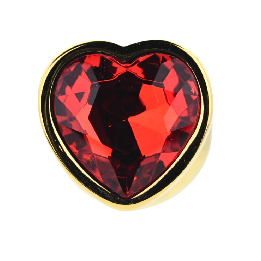 Toosh Heart Shaped Gold Butt Plug with Red Stone Large