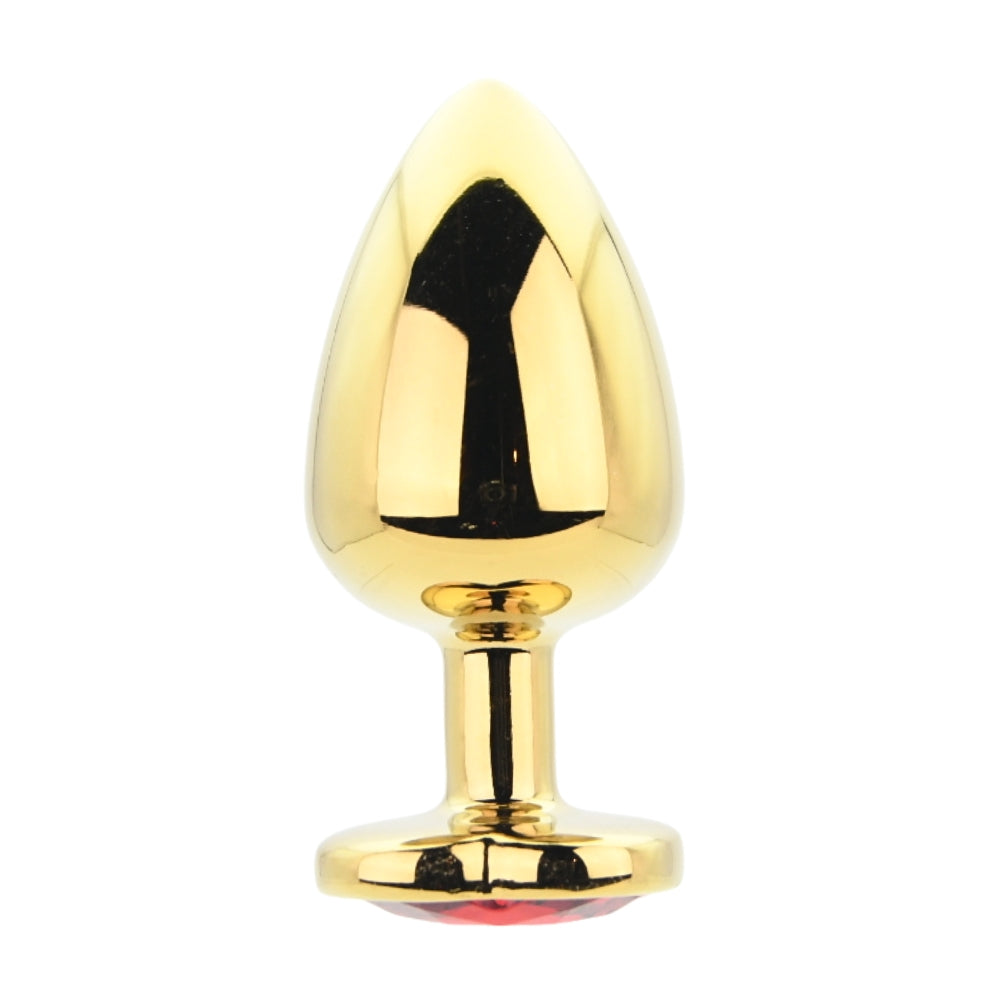 Toosh Heart Shaped Gold Butt Plug with Red Stone Large