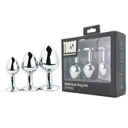 Toosh Metal Butt Plug Silver Set of 3 Clear Stone
