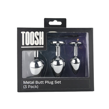 Toosh Metal Butt Plug Silver Set of 3 Clear Stone