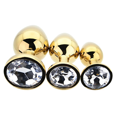 Toosh Metal Butt Plug Gold Set of 3 Clear Stone