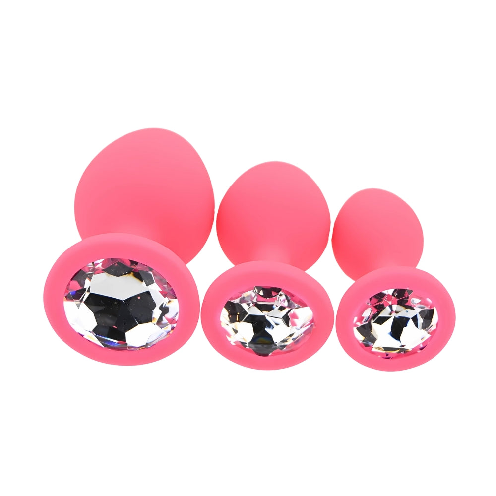 Toosh Silicone Butt Plug Pink Set of 3 Clear Stone