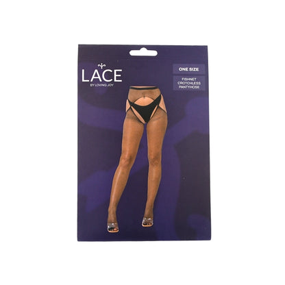 Lace by LJ Fishnet Crotchless Pantyhose Black