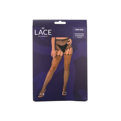 Lace by LJ Rhinestone Suspender Tights Black