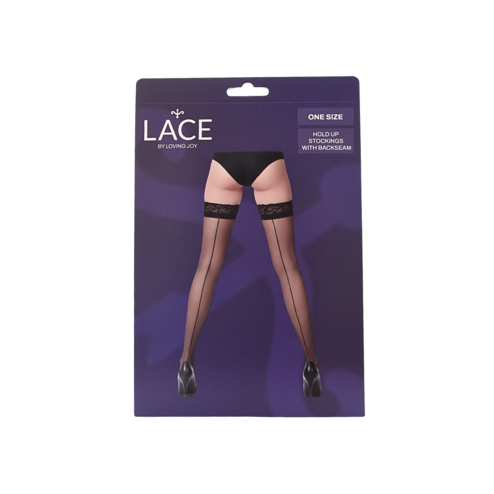 Lace by LJ Sheer Hold Up Stockings with Backseam Black