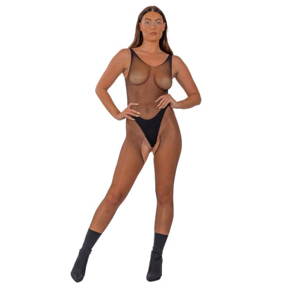 Lace by LJ Fishnet Crotchless Bodystocking Black