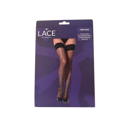 Lace by LJ Fishnet Thigh High Stockings with Rhinestones