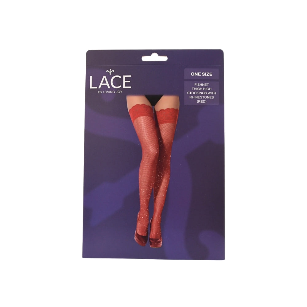 Lace by LJ Fishnet Thigh High Stockings with Rhinestones