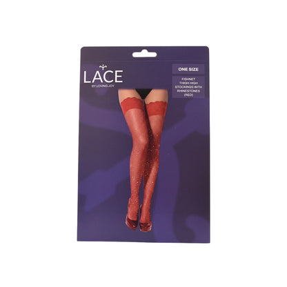 Lace by LJ Fishnet Thigh High Stockings with Rhinestones