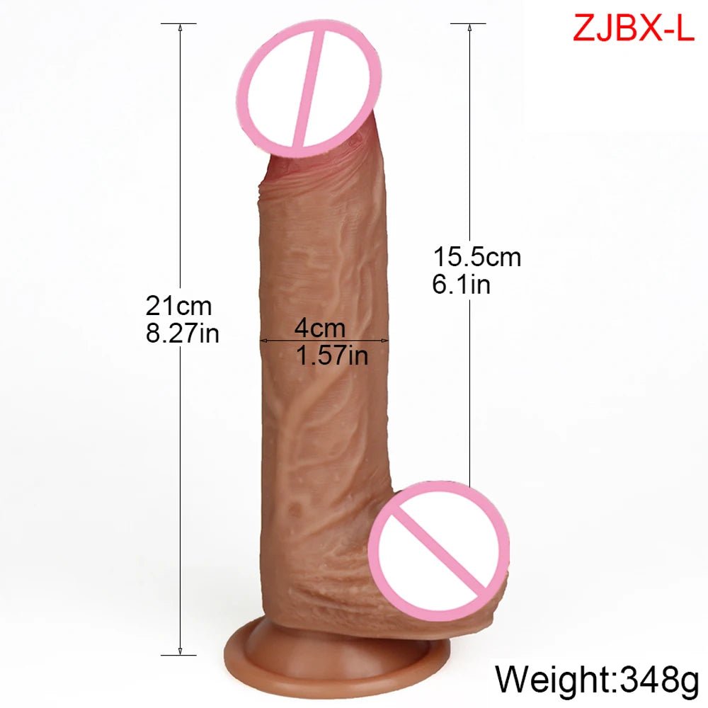 Detail shot of base or attachment on 35cm realistic silicone toy black large pleasure tool