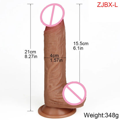 Detail shot of base or attachment on 35cm realistic silicone toy black large pleasure tool