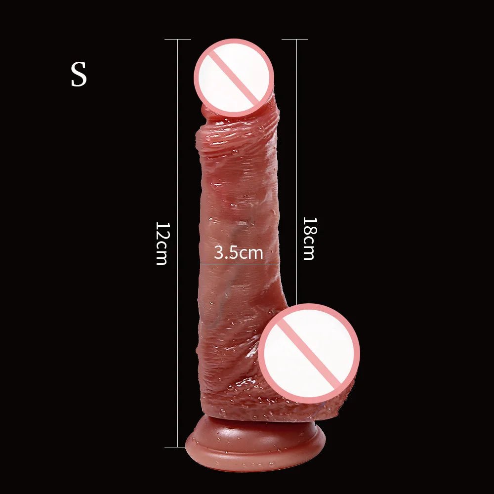 Close-up of material texture and finish on spuer bigger realistic silicone layer toy with suction cup