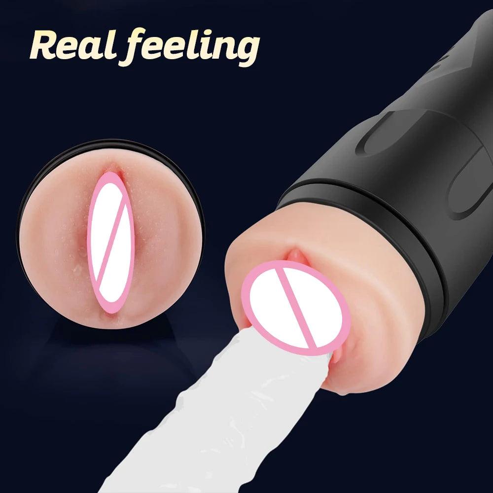 Side profile of male pleasure device for men for ultimate satisfaction experience showing shape and proportions