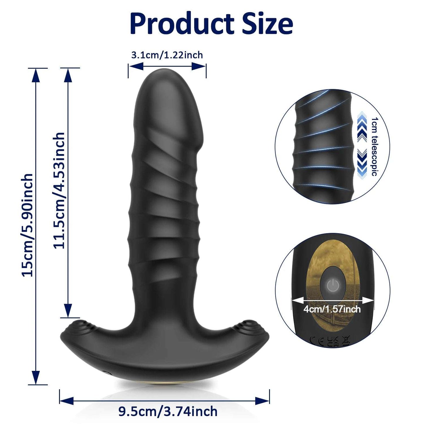 Size comparison of thrusting prostate massager