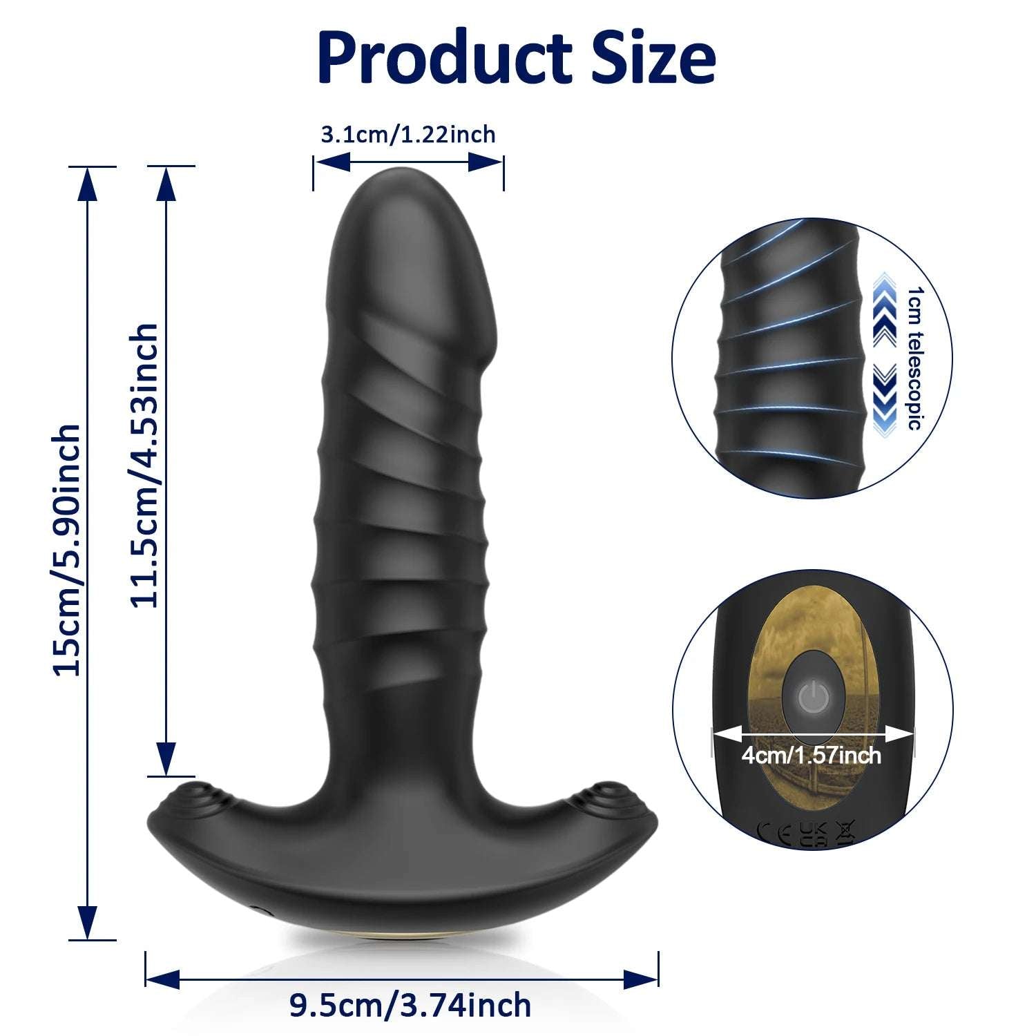 Size comparison of thrusting prostate massager